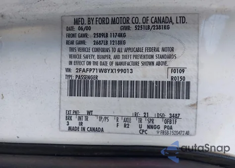 2000 Ford Crown Victoria Police Interceptor из США, поврежденный, VIN 2FAFP71W8YX199013